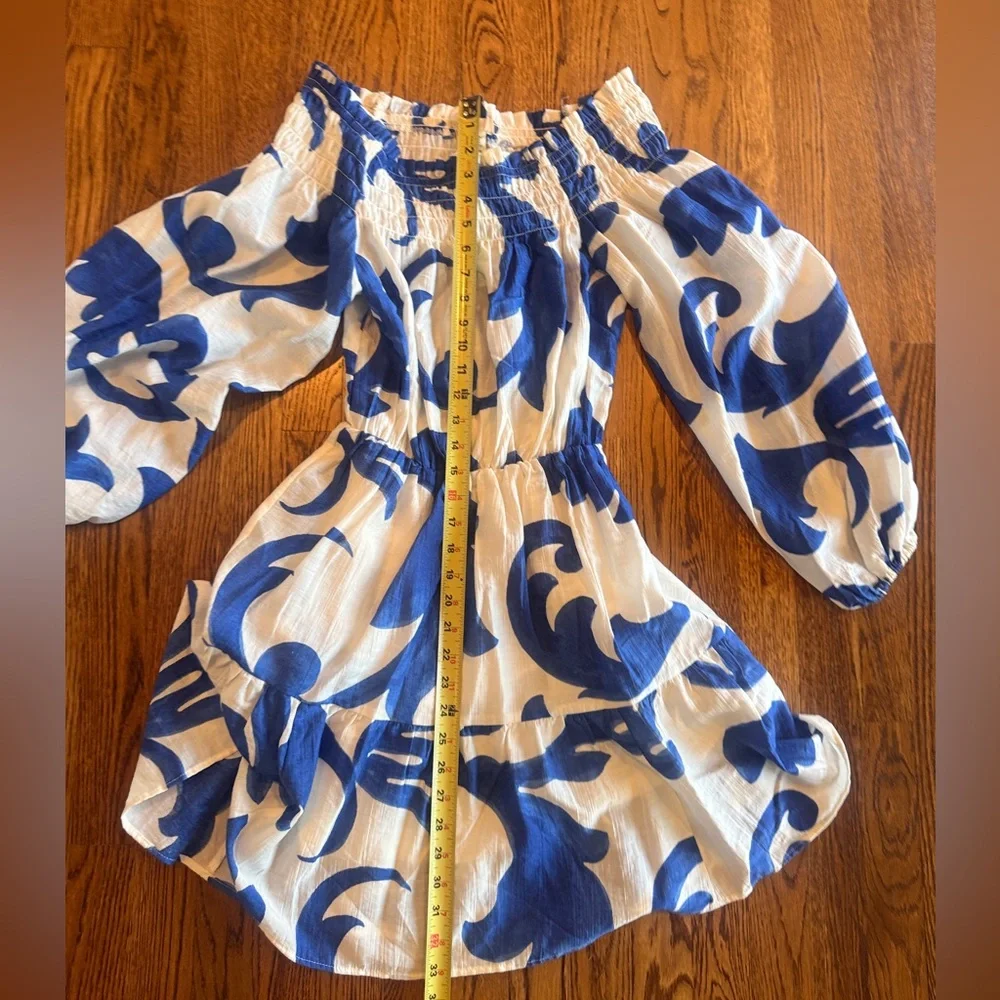 H&M Blue and White Floral off the shoulder short dress XS - Picture 3 of 7